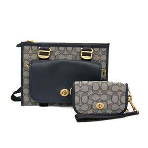 Coach Signature C2613 Men,Women Canvas,Leather Shoulder Bag Gray,Navy